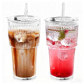 20oz Ribbed Glass Tumbler Set with Lids and Straws, 2 Pack R391