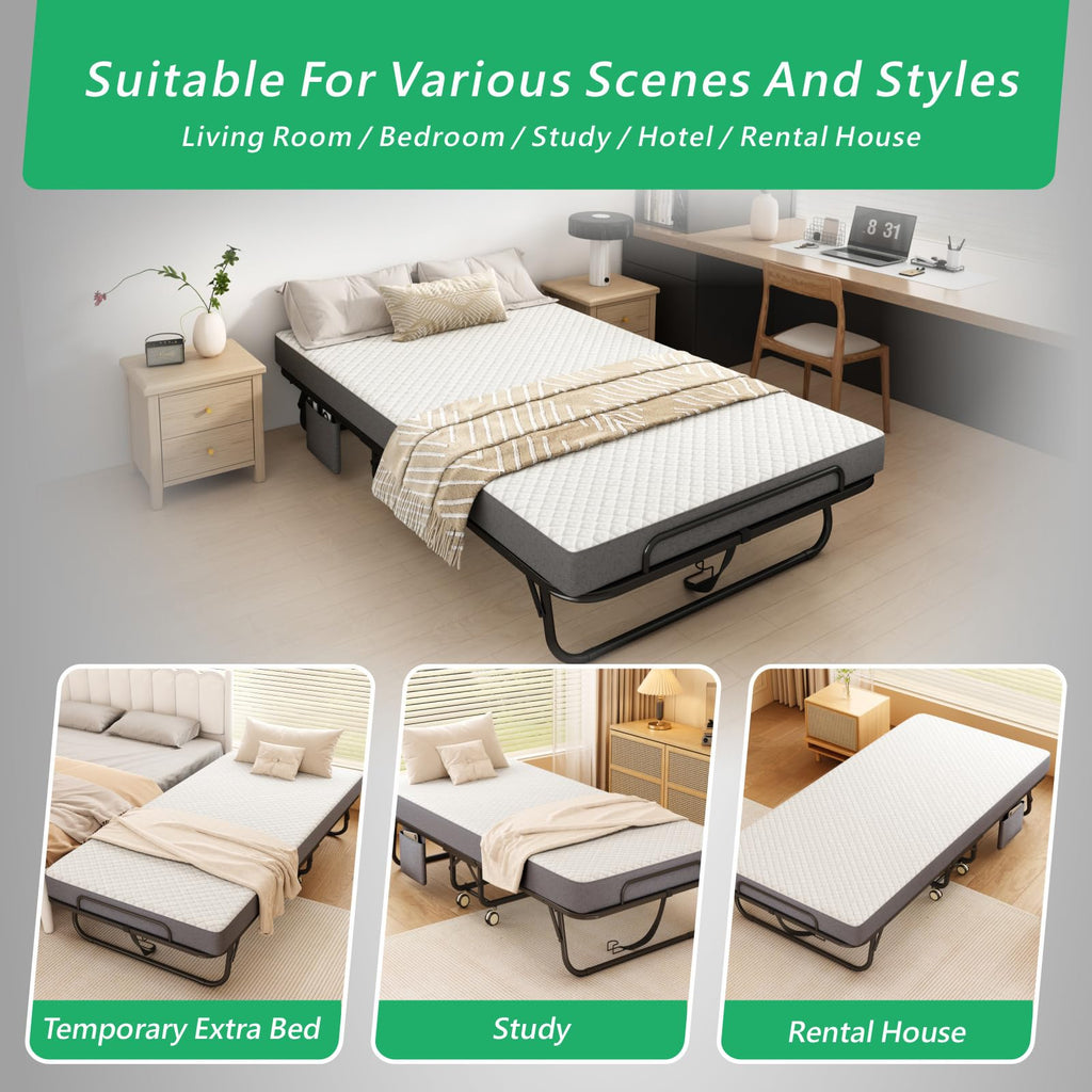 Folding Twin XL Size Bed with Memory Foam Mattress R41701