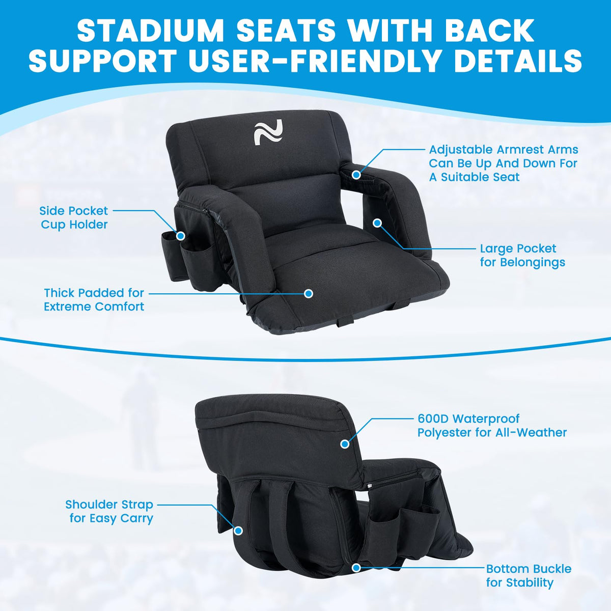 4.7" Extra Thick Stadium Seats for Bleachers with Back Support N9239