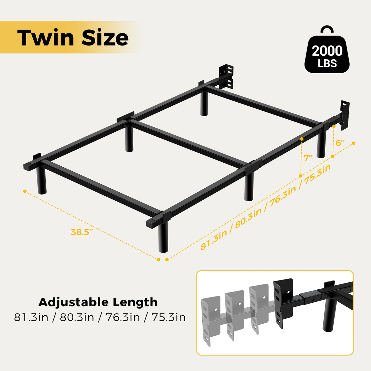 7 Inch Heavy Duty Metal Twin Bed Frame W399
