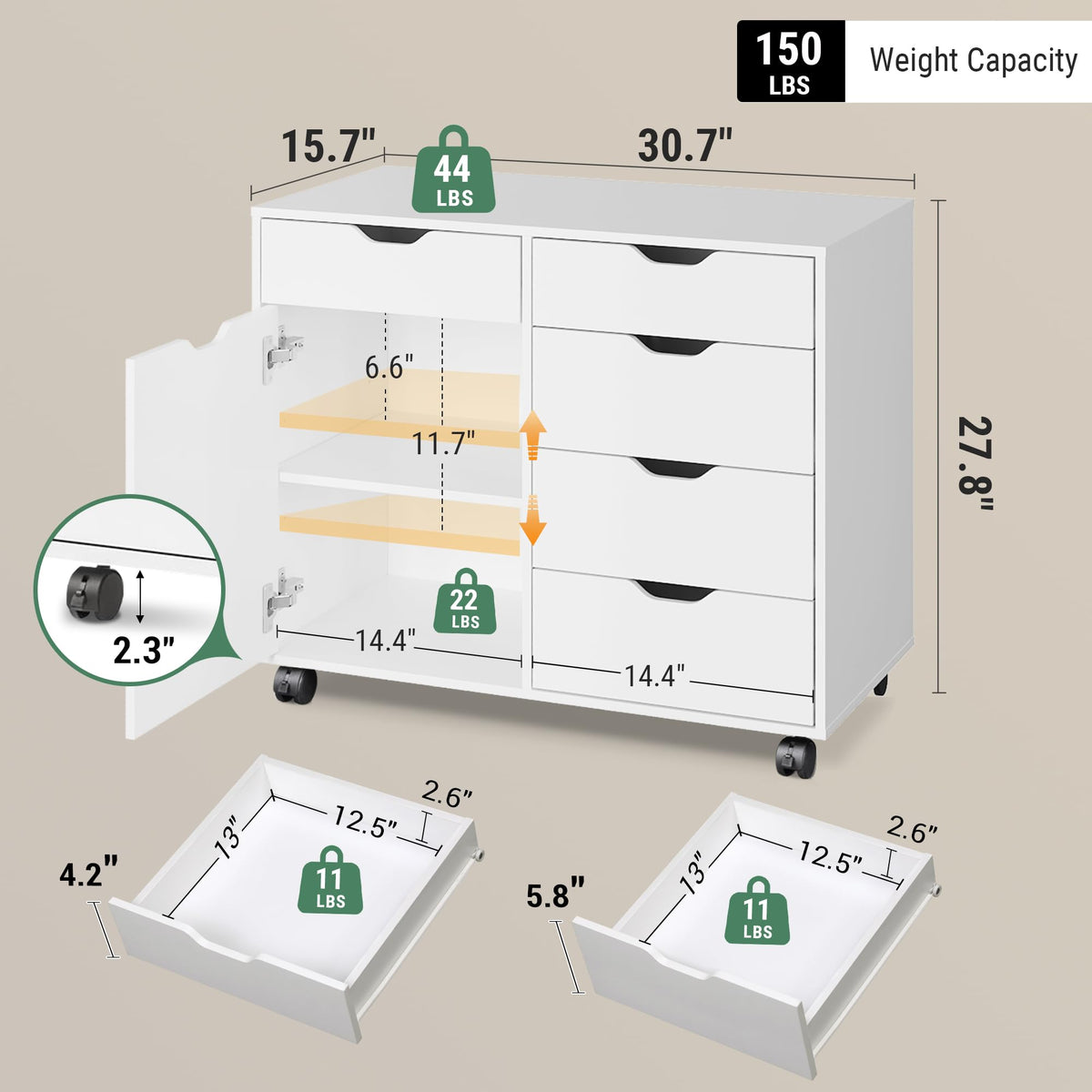 White 5 Drawer Wood Office Cabinet X5493
