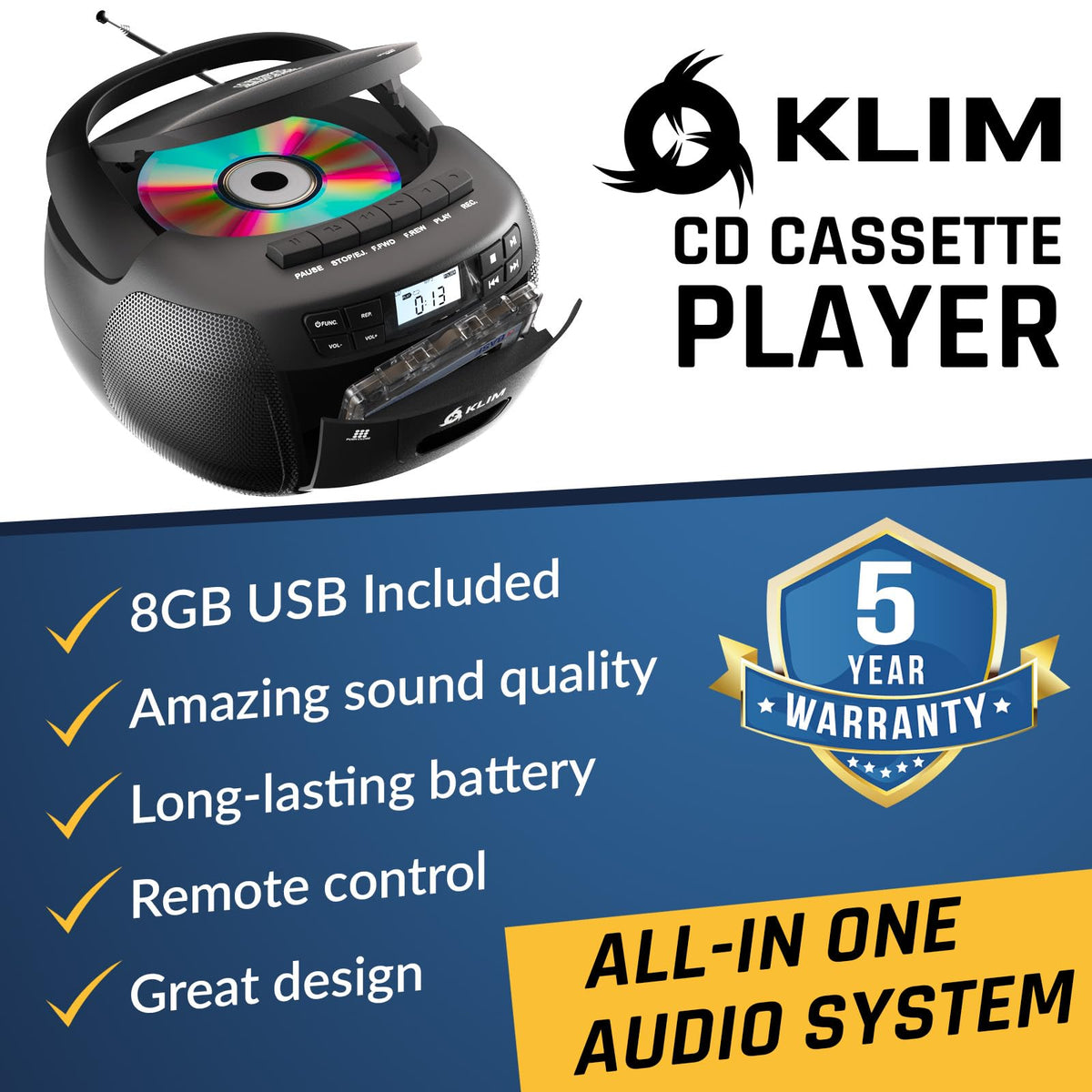 CD Cassette Player with Bluetooth Boombox P751