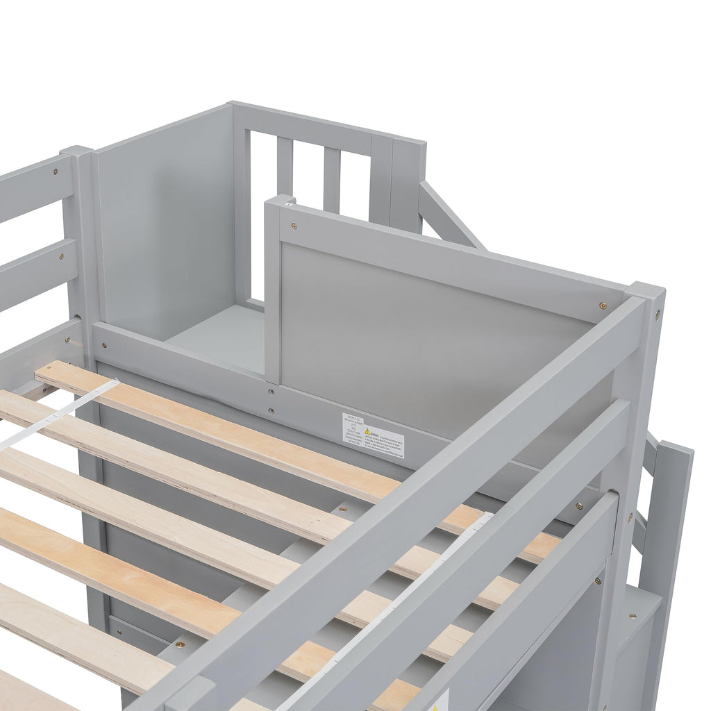 Twin Size Wood Loft Bed with Storage V6335