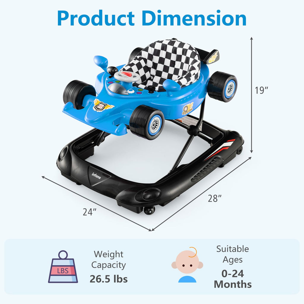 Foldable Baby Walker 3 in 1 Adjustable Height with Lights Music Blue U70324