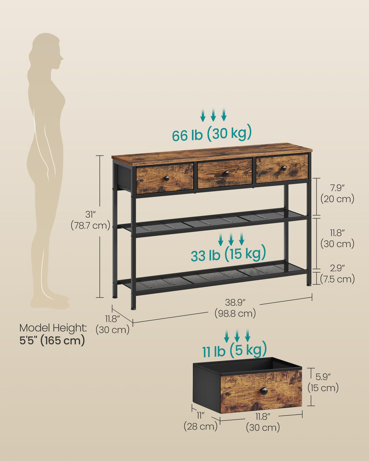 Console Table with 3 Fabric Drawers C621977