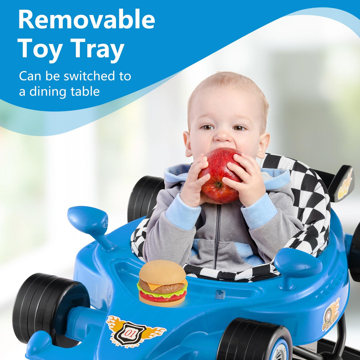 Foldable Baby Walker 3 in 1 Adjustable Height with Lights Music Blue U70324