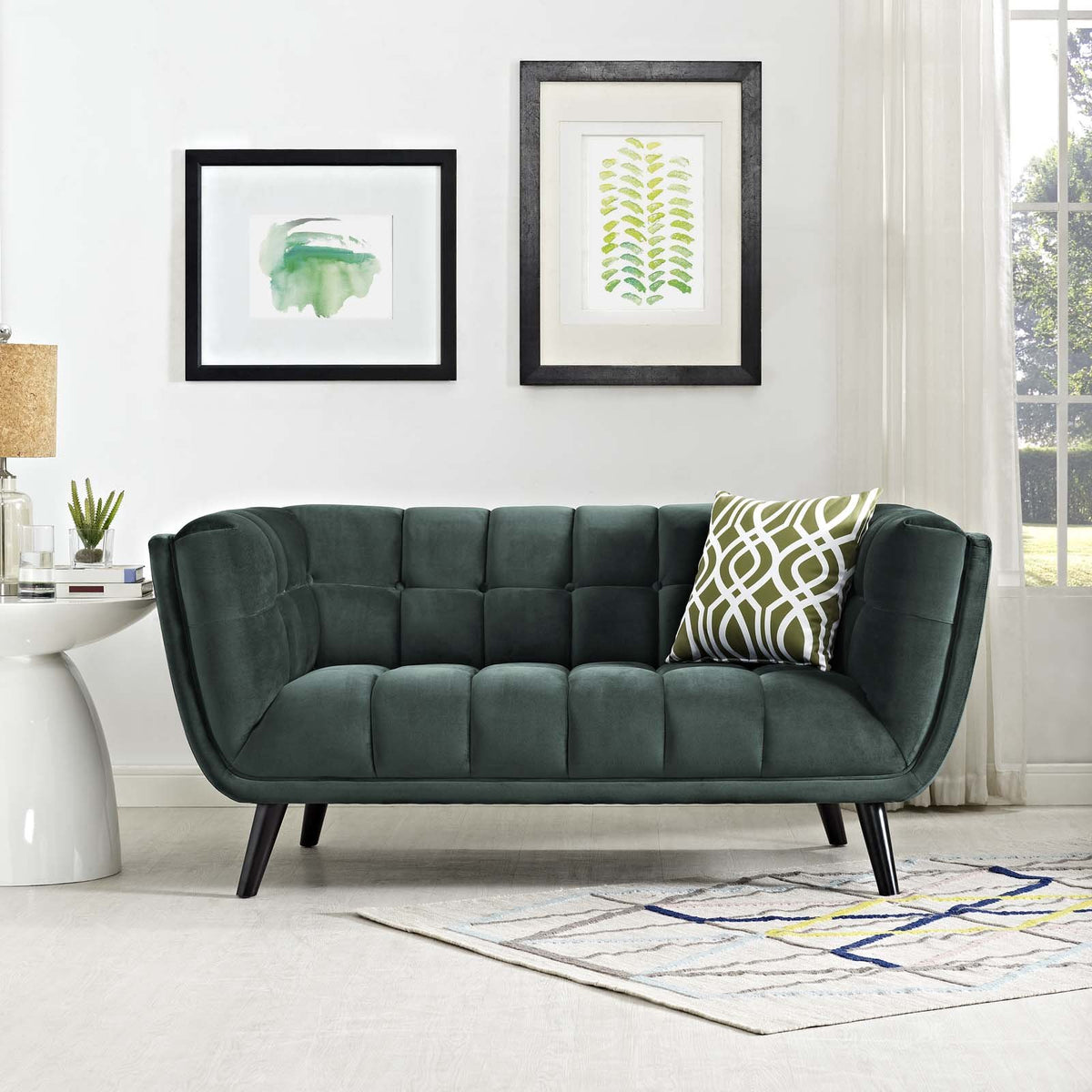Green Velvet Button-Tufted Loveseat S795