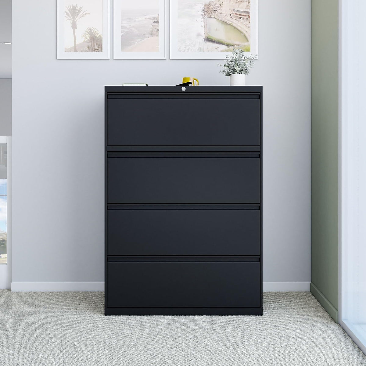 4 Drawer Black Lateral File Cabinet Q9407