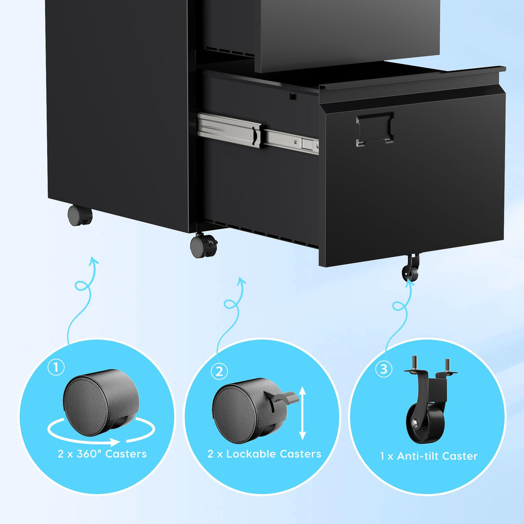 2 Drawer Black Metal File Cabinet with Lock X742878