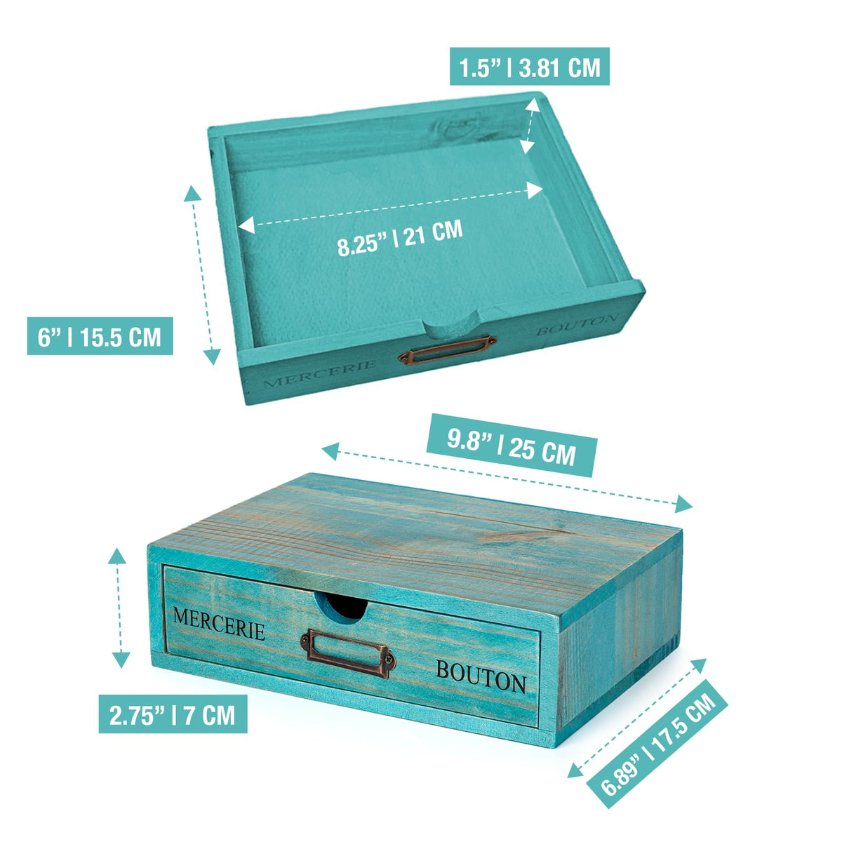 Turquoise Single Drawer Wooden Organizer M592
