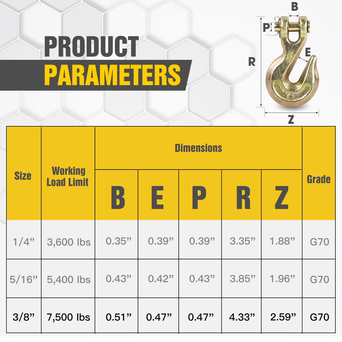 3/8" Clevis Grab Hooks 4 Pack Heavy Duty Chain Hook H50247