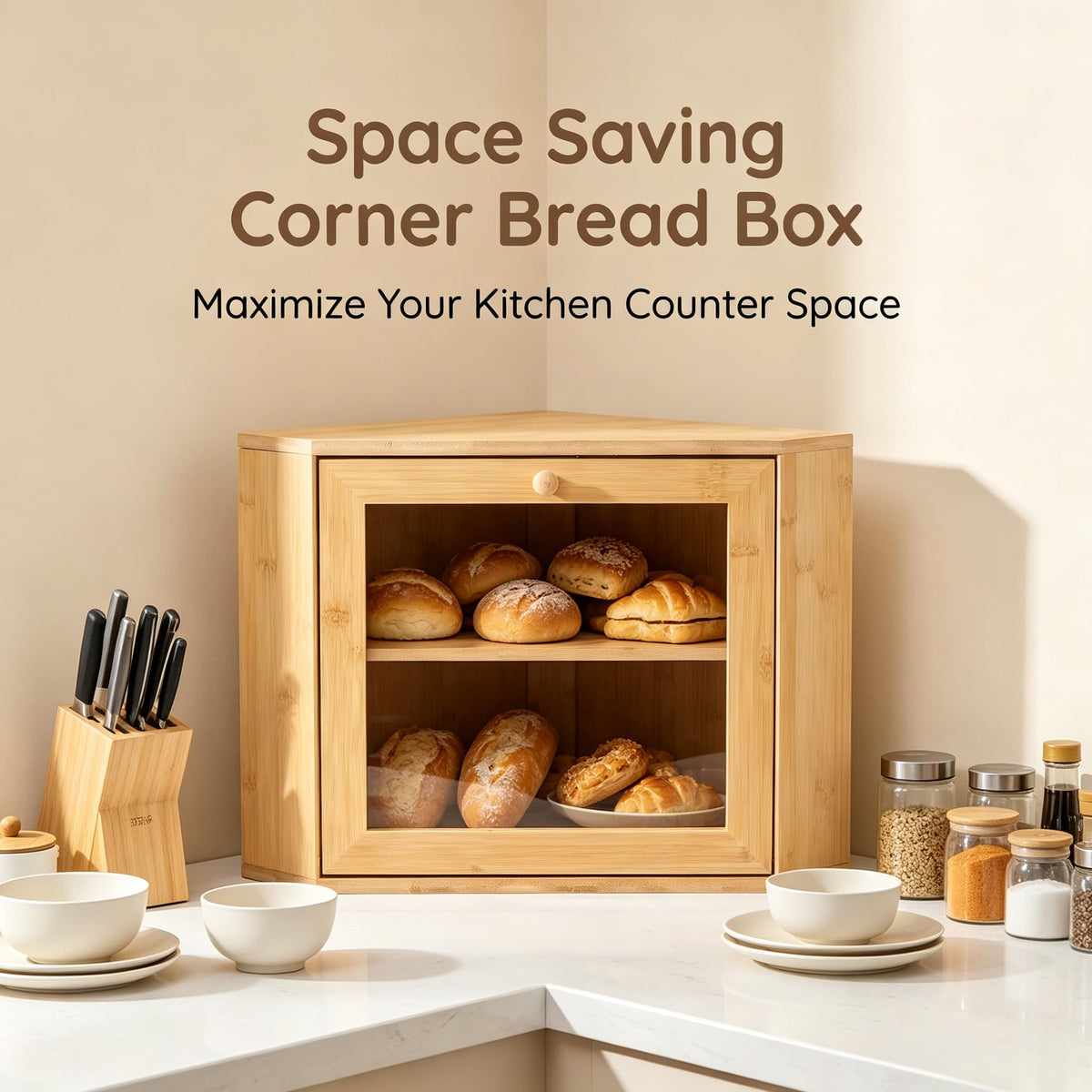 Bamboo 2 Tier Corner Bread Box D4232