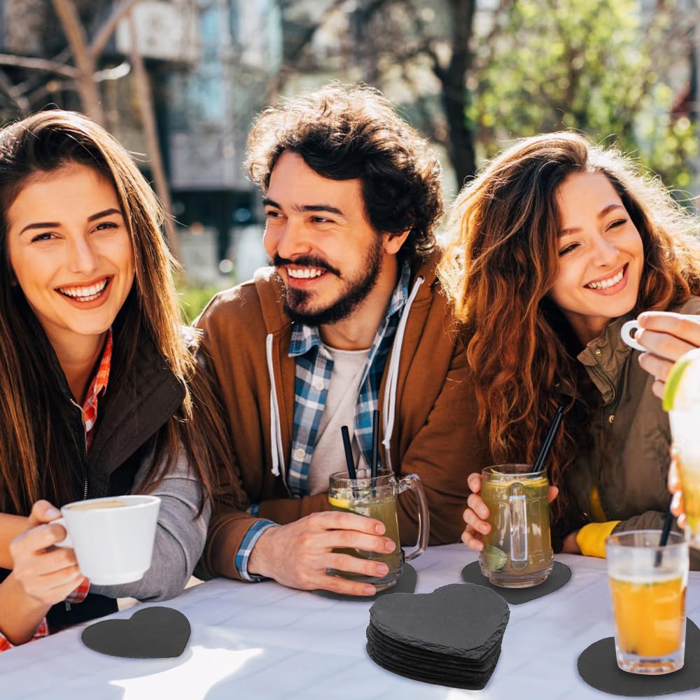 8 Pack Black Slate Coasters with Metal Holder R55550