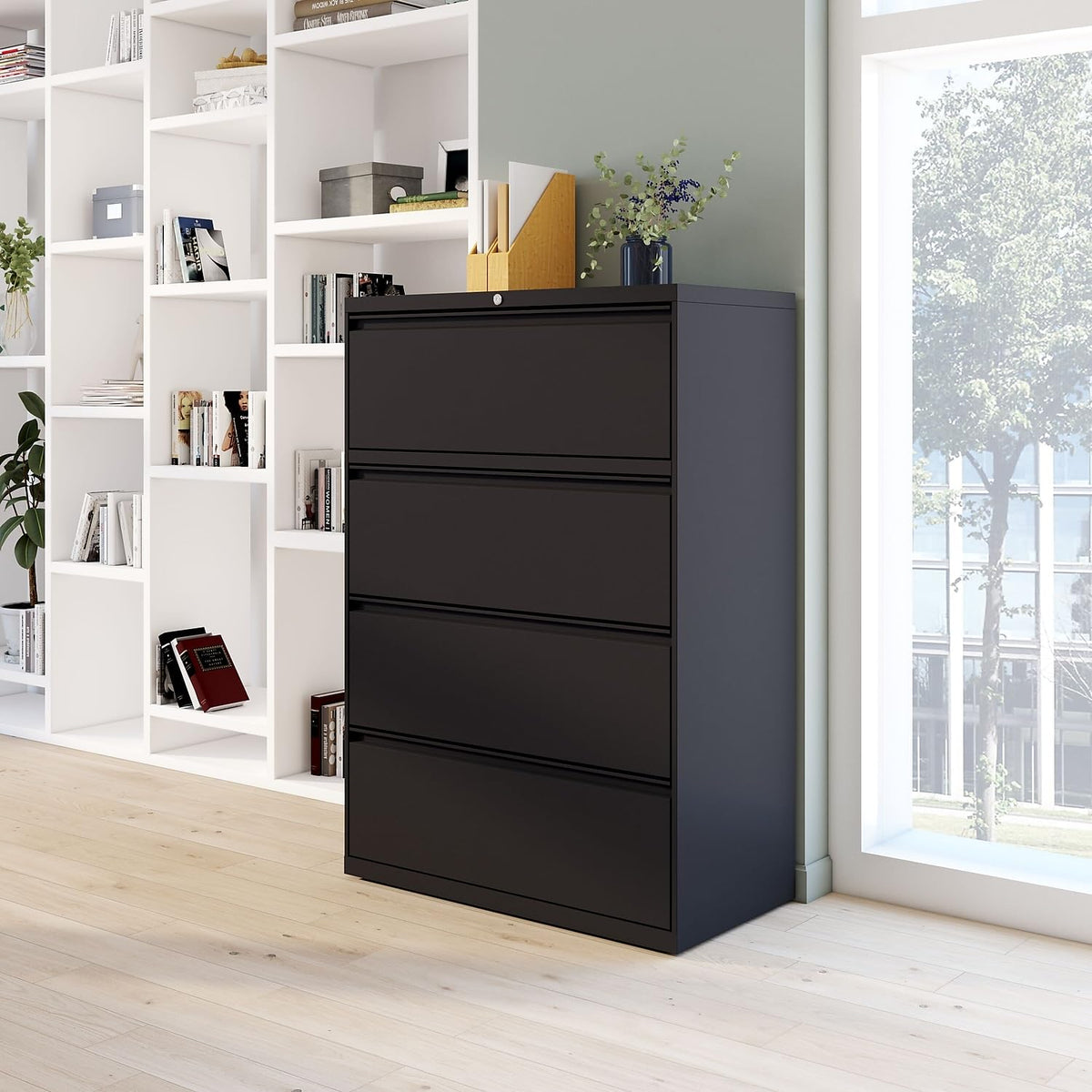 4 Drawer Black Lateral File Cabinet Q9407