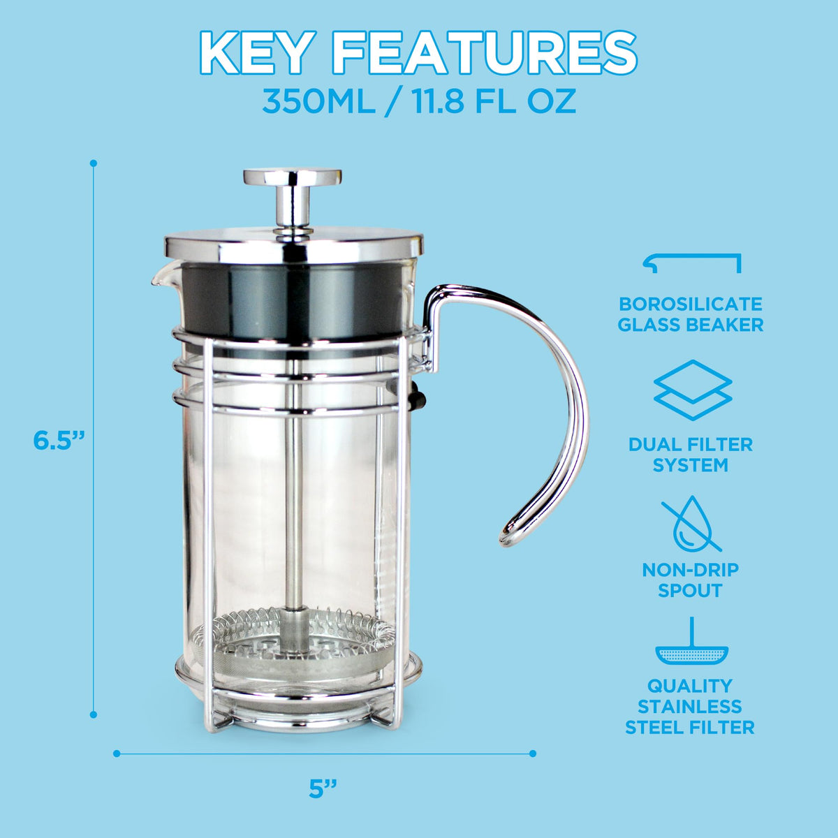 Glass French Press Coffee and Tea Maker, 11.8 oz Y133