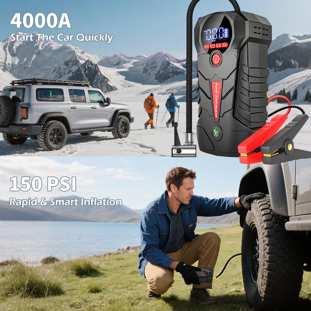 4-in-1 Car Battery Jump Starter with 150PSI Tire Inflator W668023
