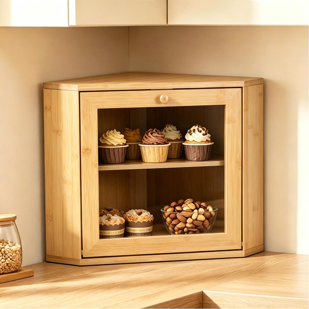 Bamboo 2 Tier Corner Bread Box D4232