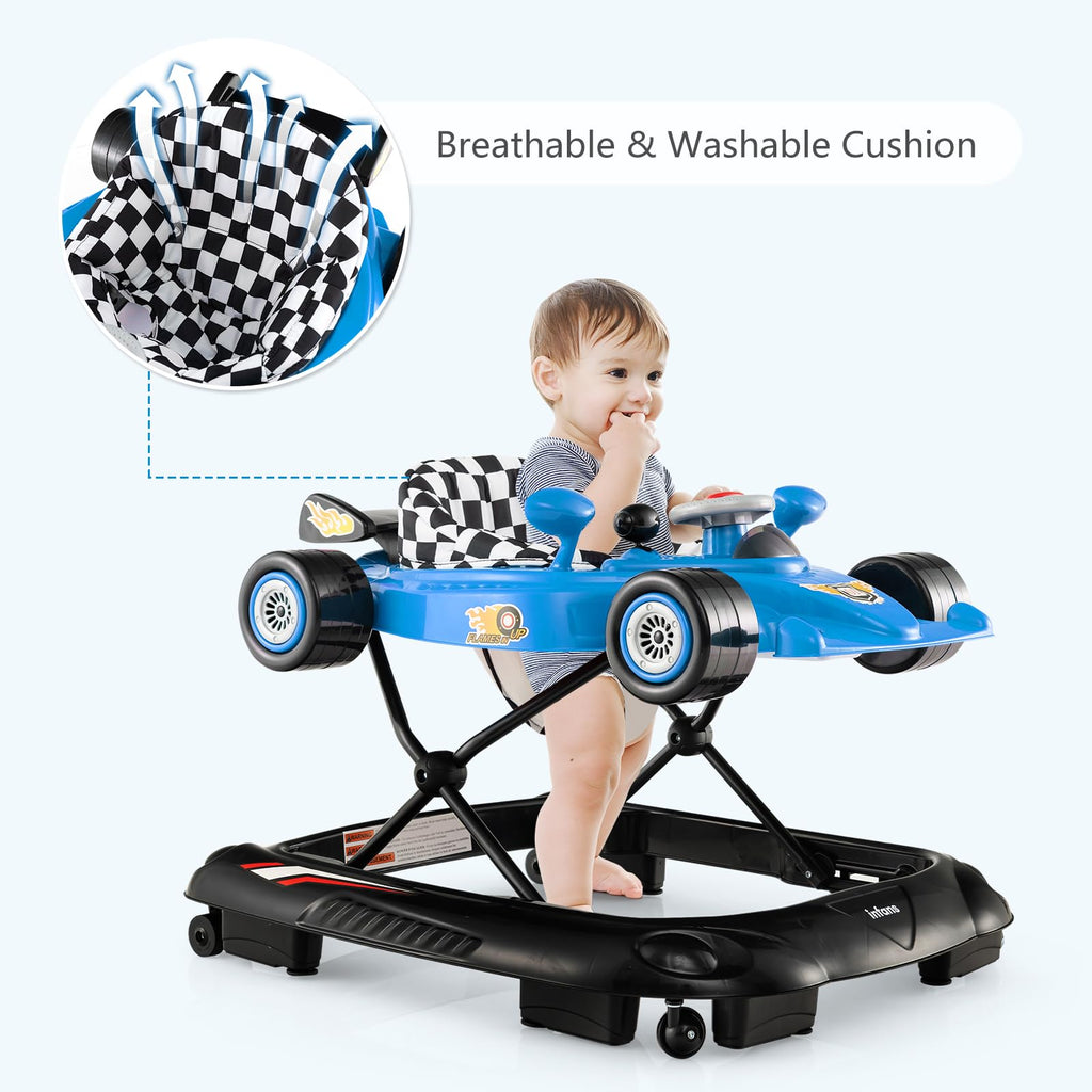 Foldable Baby Walker 3 in 1 Adjustable Height with Lights Music Blue U70324