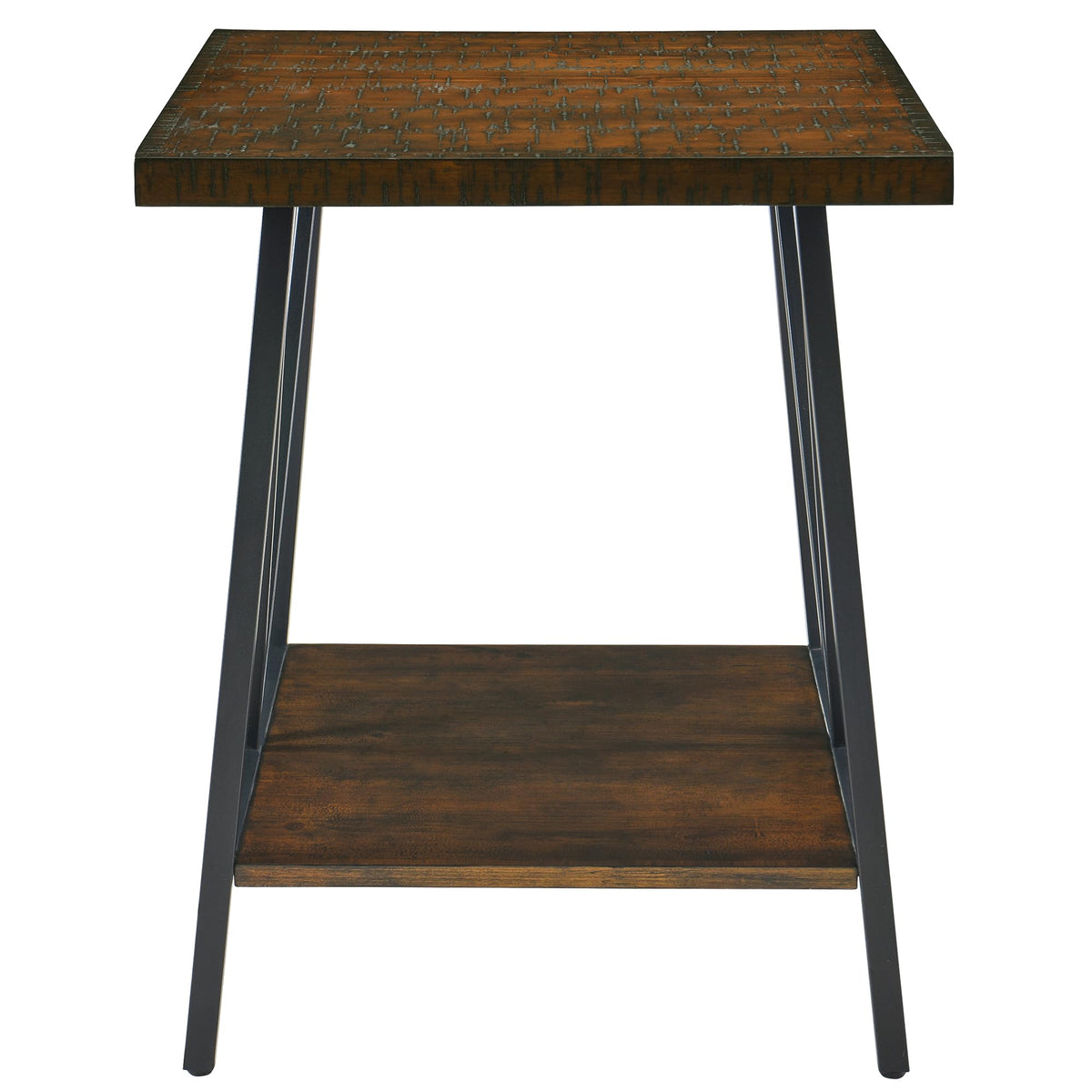 Mid Century Modern End Table with Storage, 2-Tier Open Shelves, Cherry Walnut Q89650