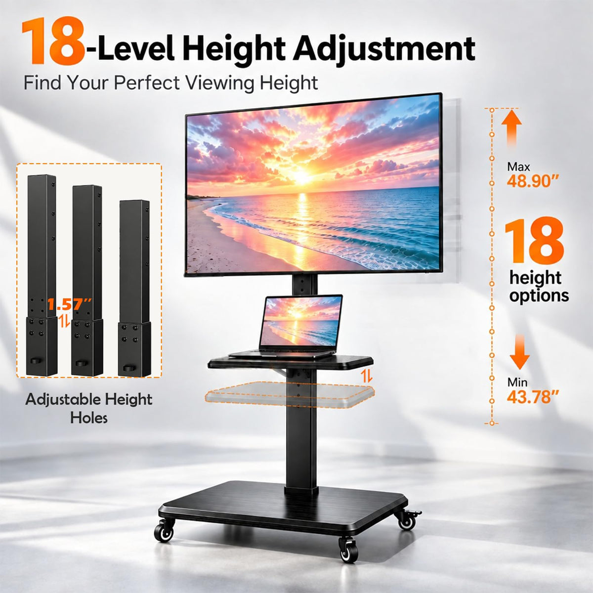 Rolling TV Stand with Wheels for 30-75 Inch TVs Y905781