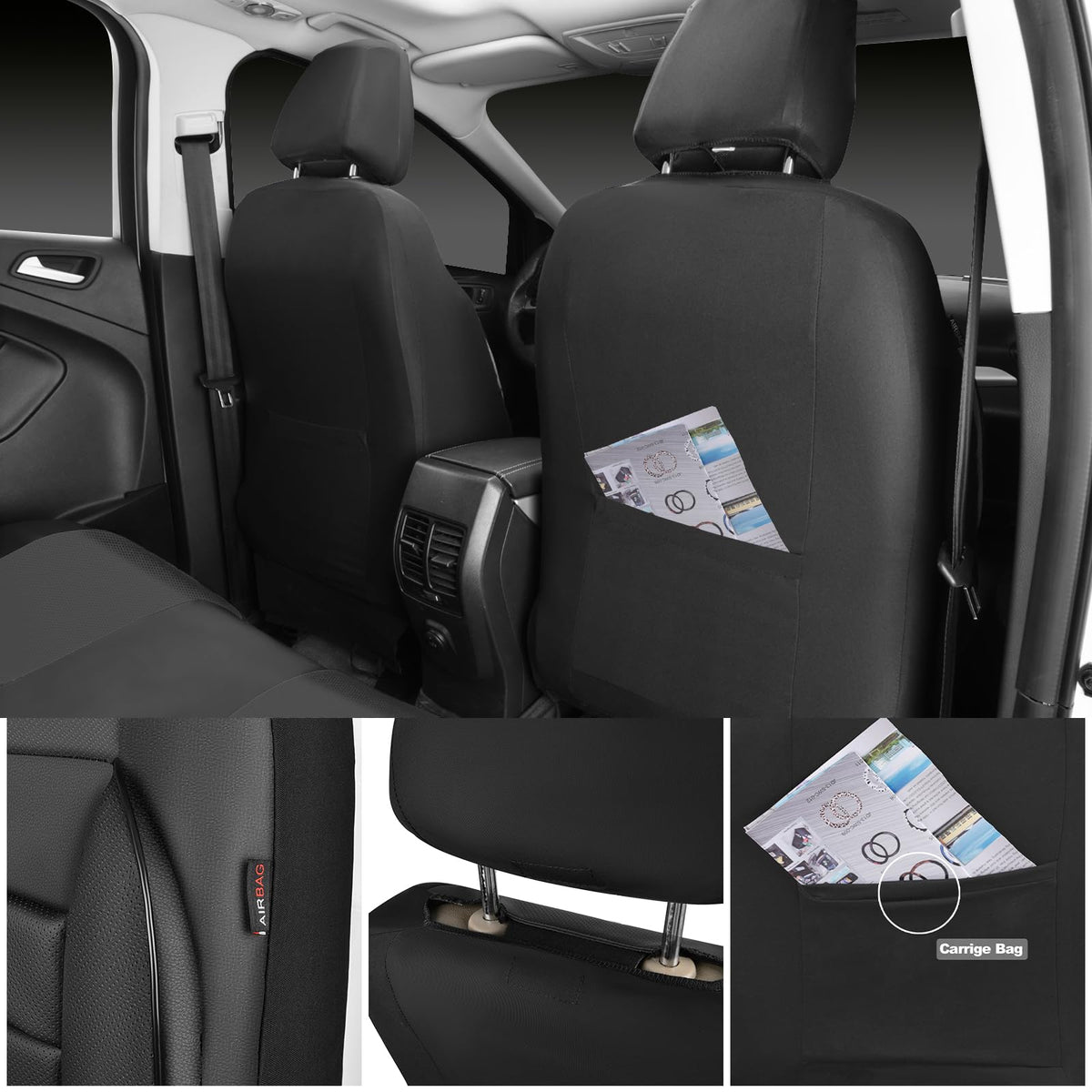 Leather Seat Covers Full Set Water Resistant 3D Foam Back Support 5 Seat Covers E2395