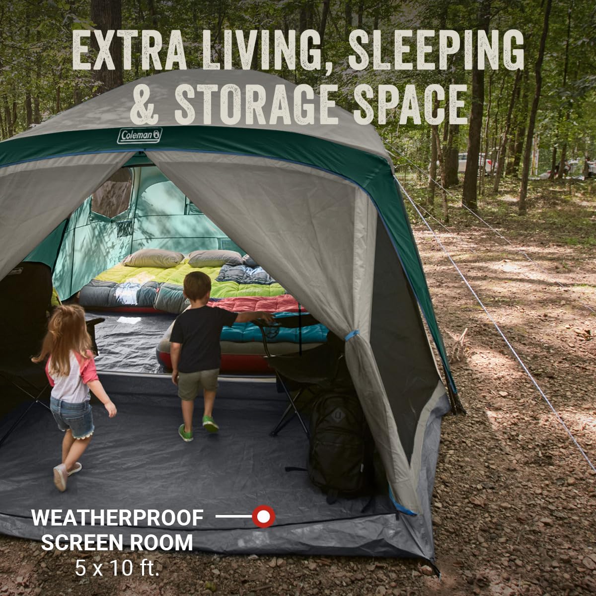 Camping Tent with Rainfly & Screened Porch, Weatherproof Family Tent Fits 4 Queen-Sized Airbeds V64295