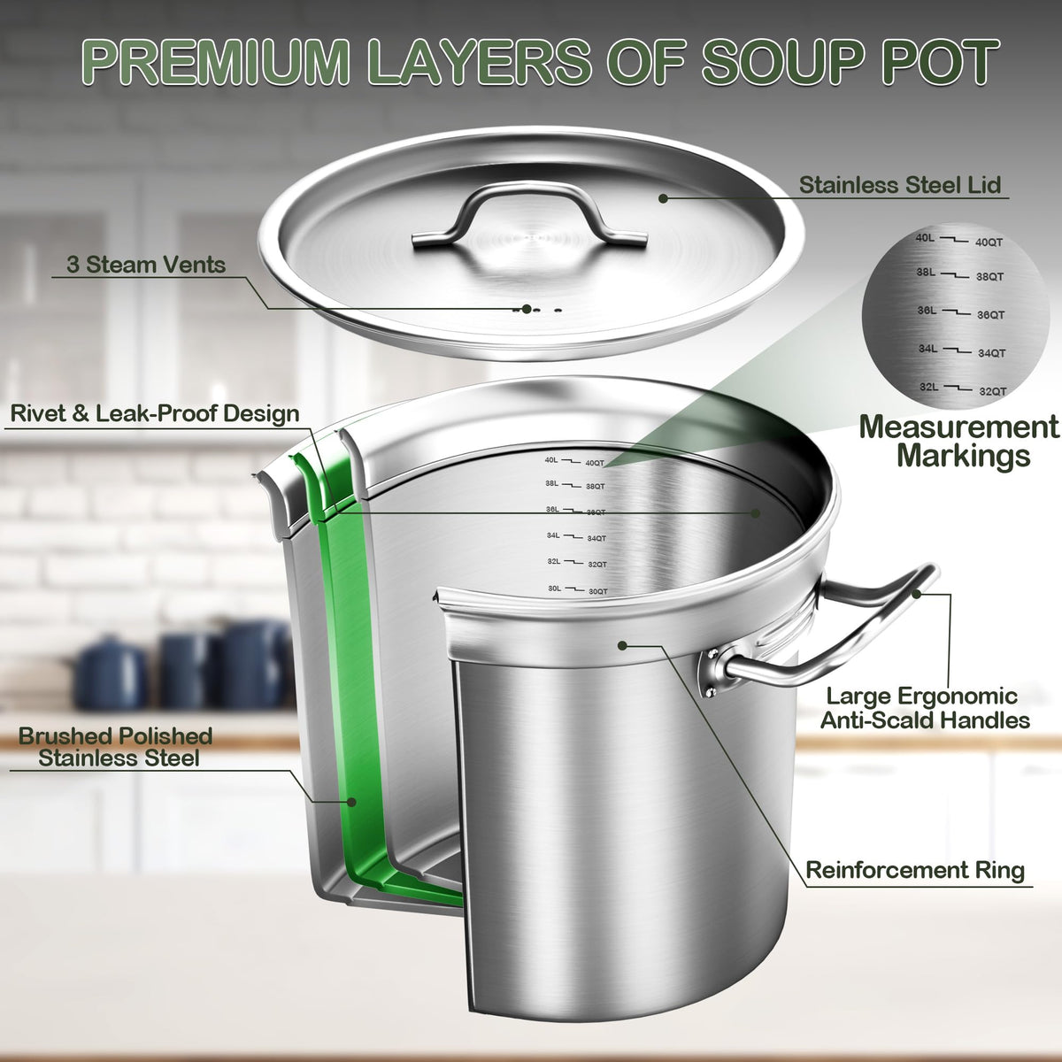 40 QT Stainless Steel Soup Pot with Lid G422