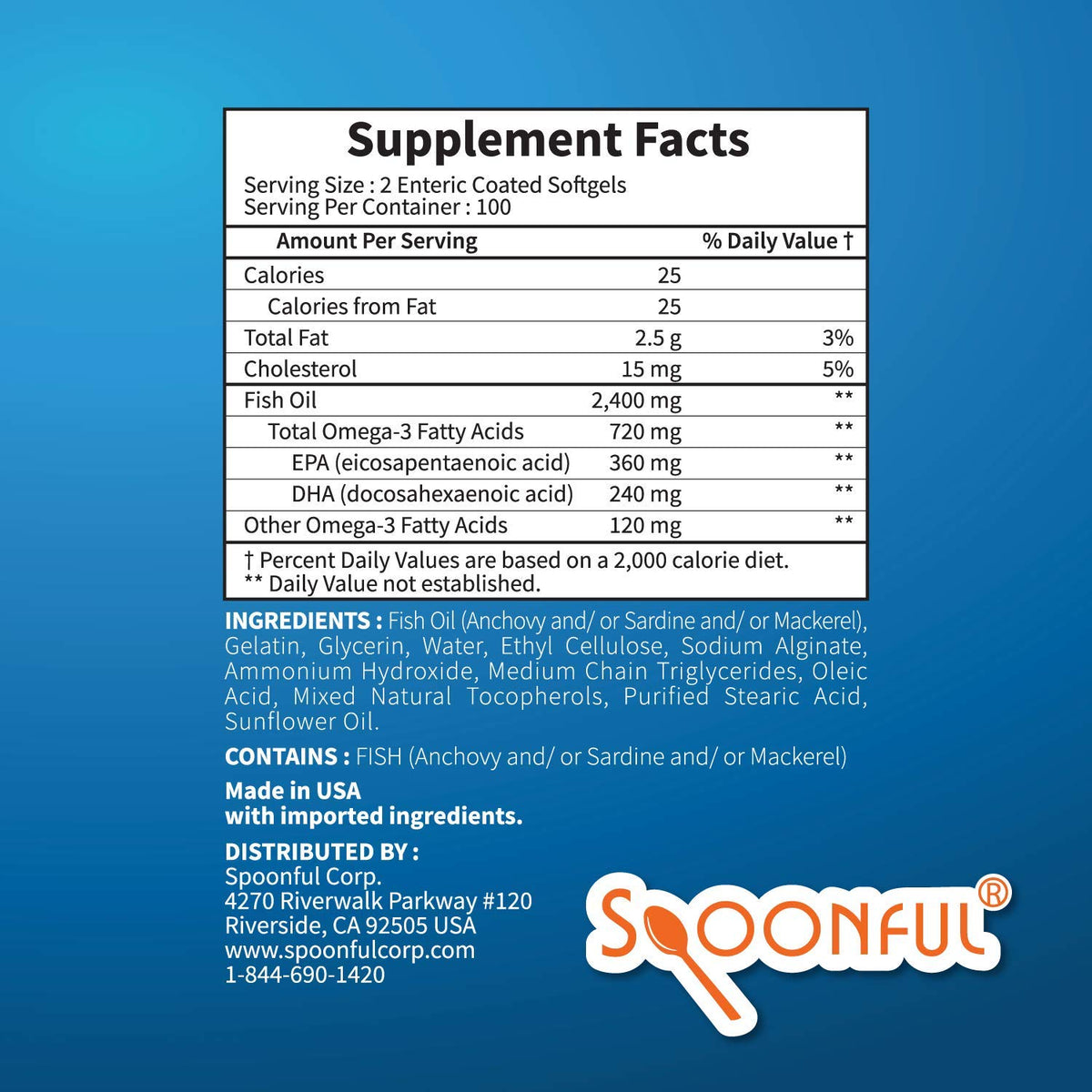 Omega 3 Fish Oil 2400mg 200 Capsules Softgel X6815