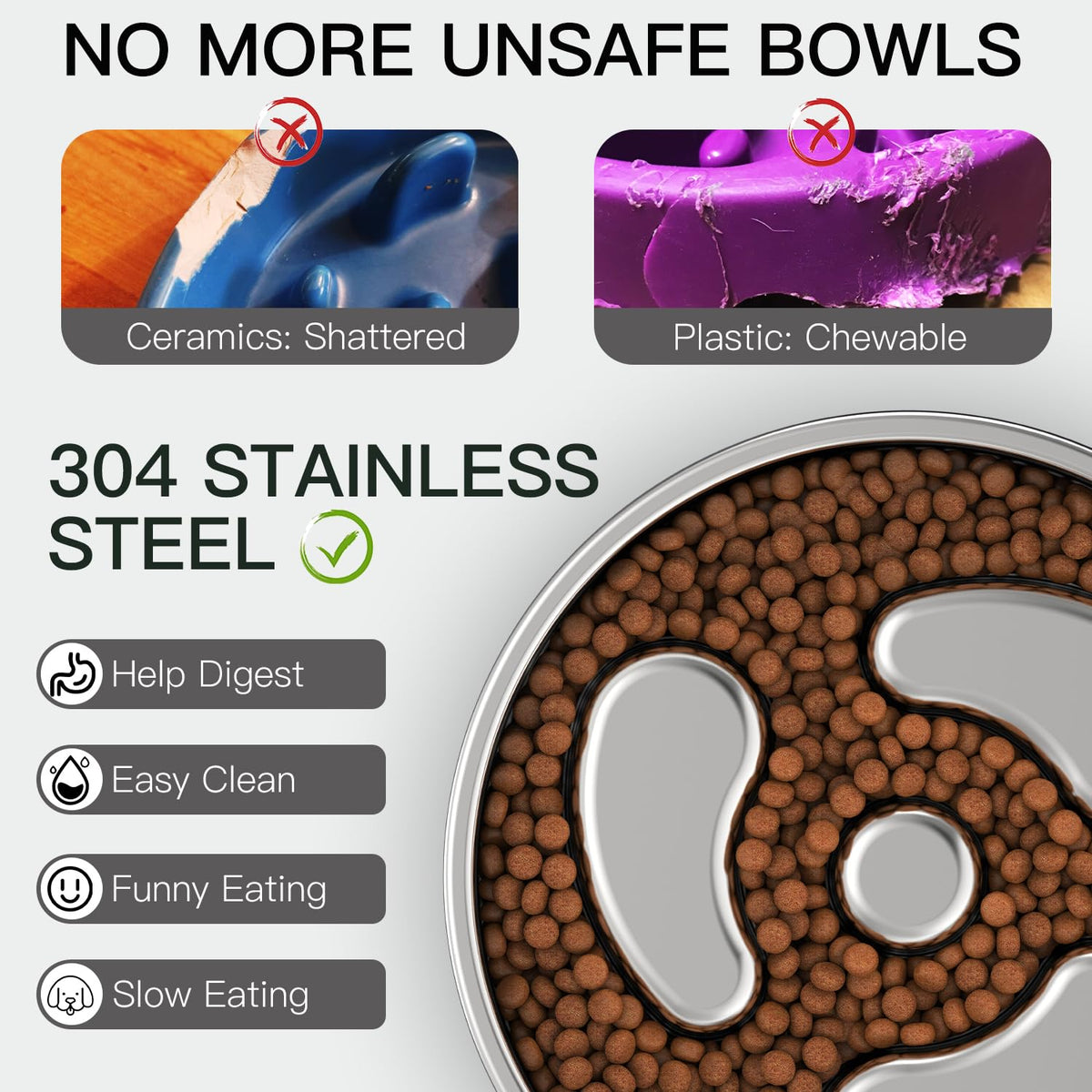 Slow Feeder Dog Bowl 304 Stainless Steel Non-Slip Z796745
