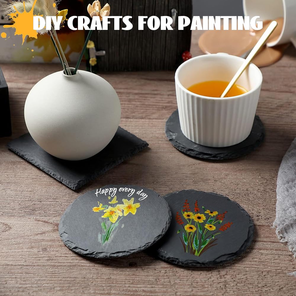 8 Pack Black Slate Coasters with Metal Holder R55550
