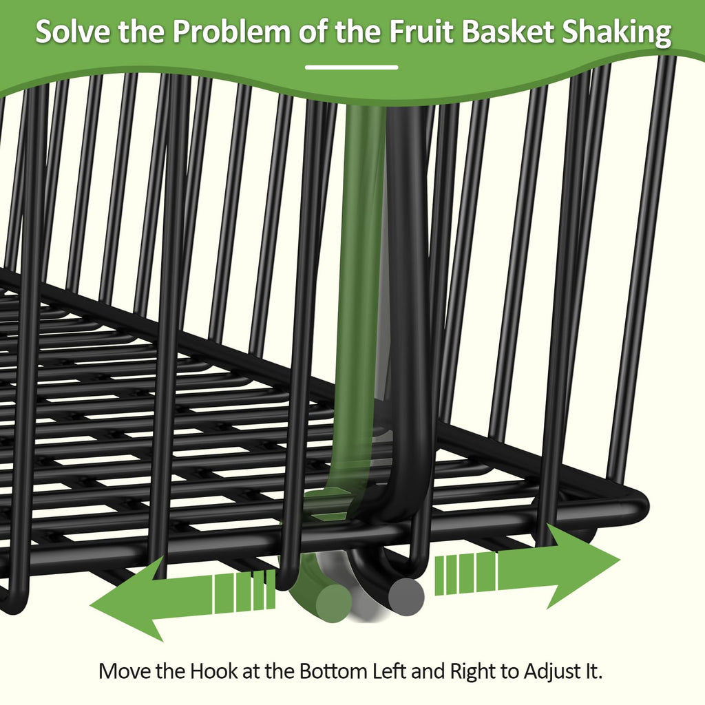 Black 3 Tier Metal Fruit Basket with Wooden Handle K584