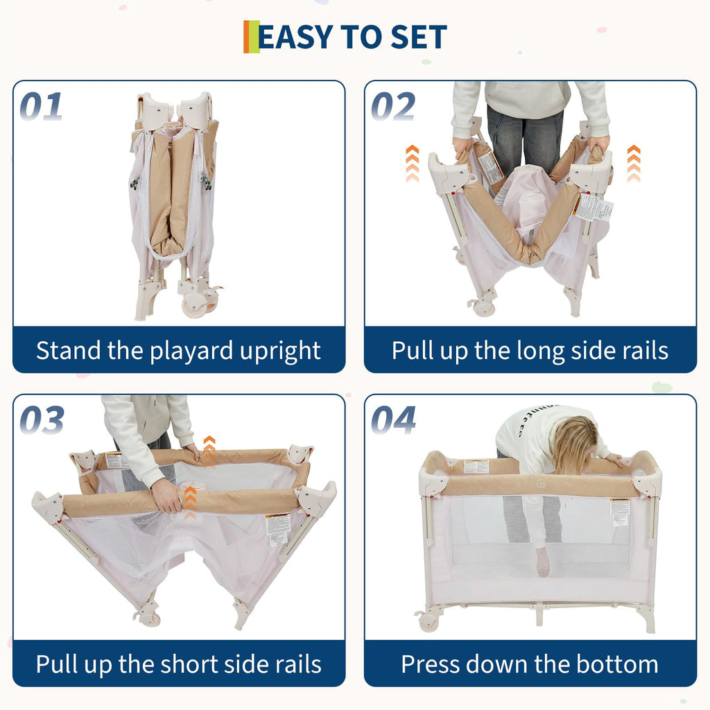 4 in 1 Pack and Play with Bassinet, Changing Table, Playpen and Carry Bag Q307