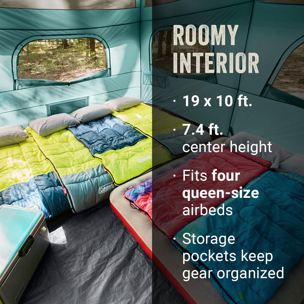 Camping Tent with Rainfly & Screened Porch, Weatherproof Family Tent Fits 4 Queen-Sized Airbeds V64295