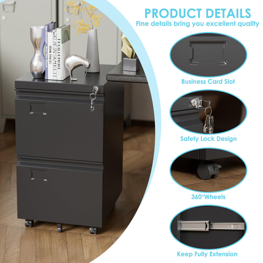 2 Drawer Black Metal File Cabinet with Lock X742878