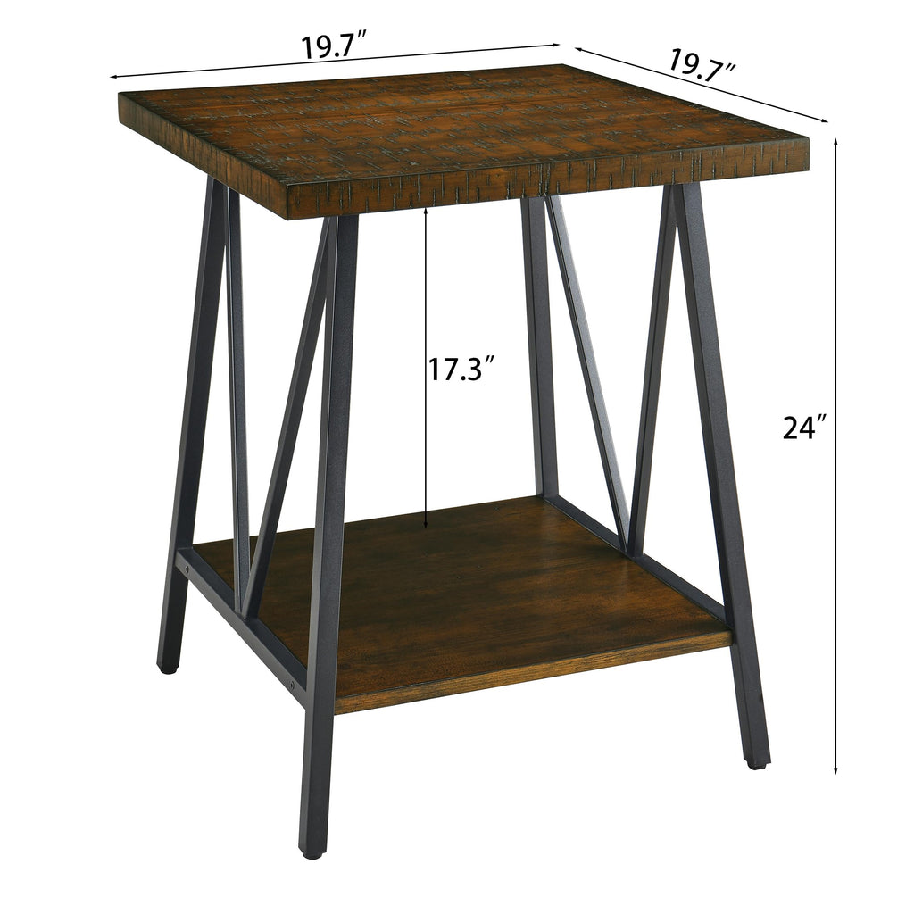 Mid Century Modern End Table with Storage, 2-Tier Open Shelves, Cherry Walnut Q89650