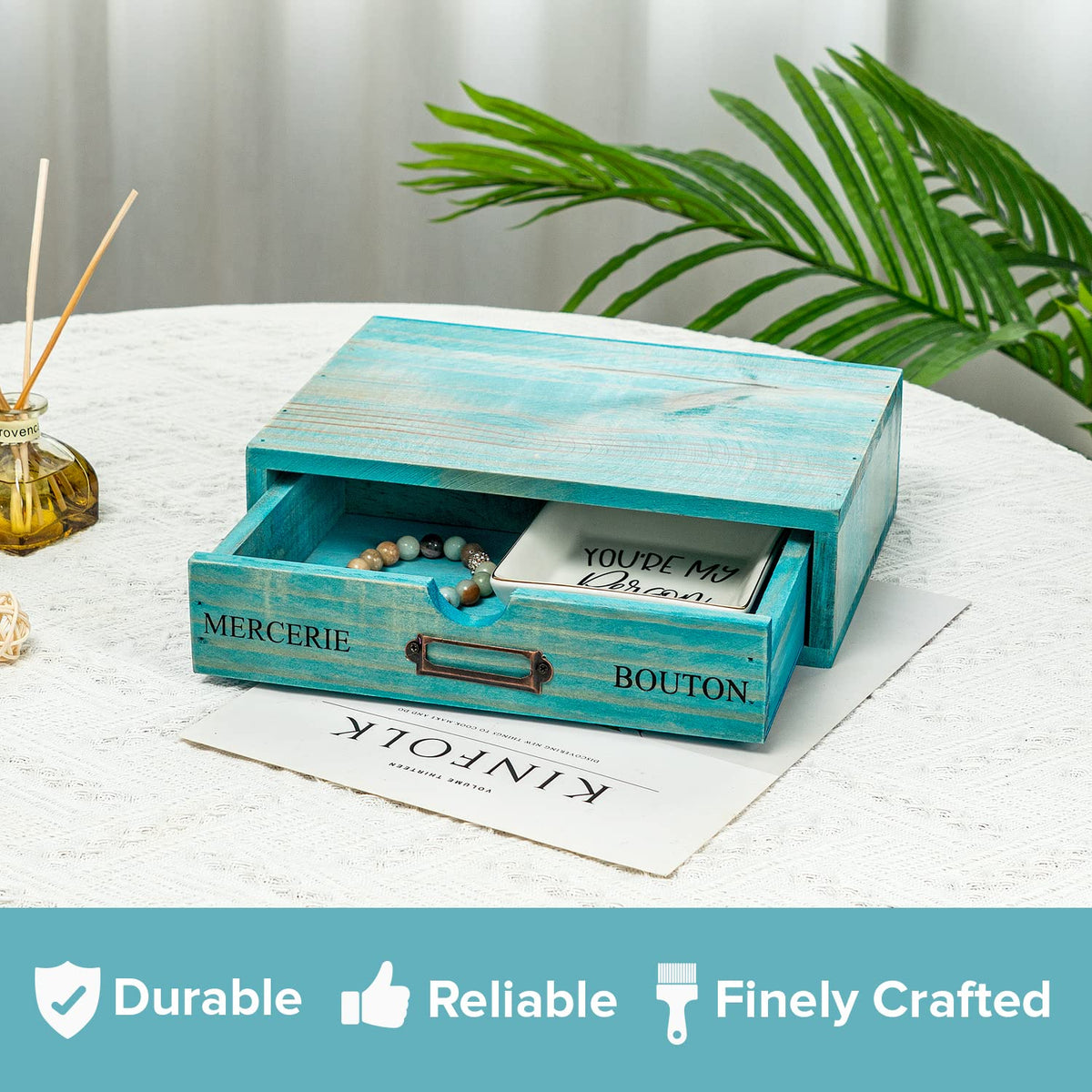 Turquoise Single Drawer Wooden Organizer M592