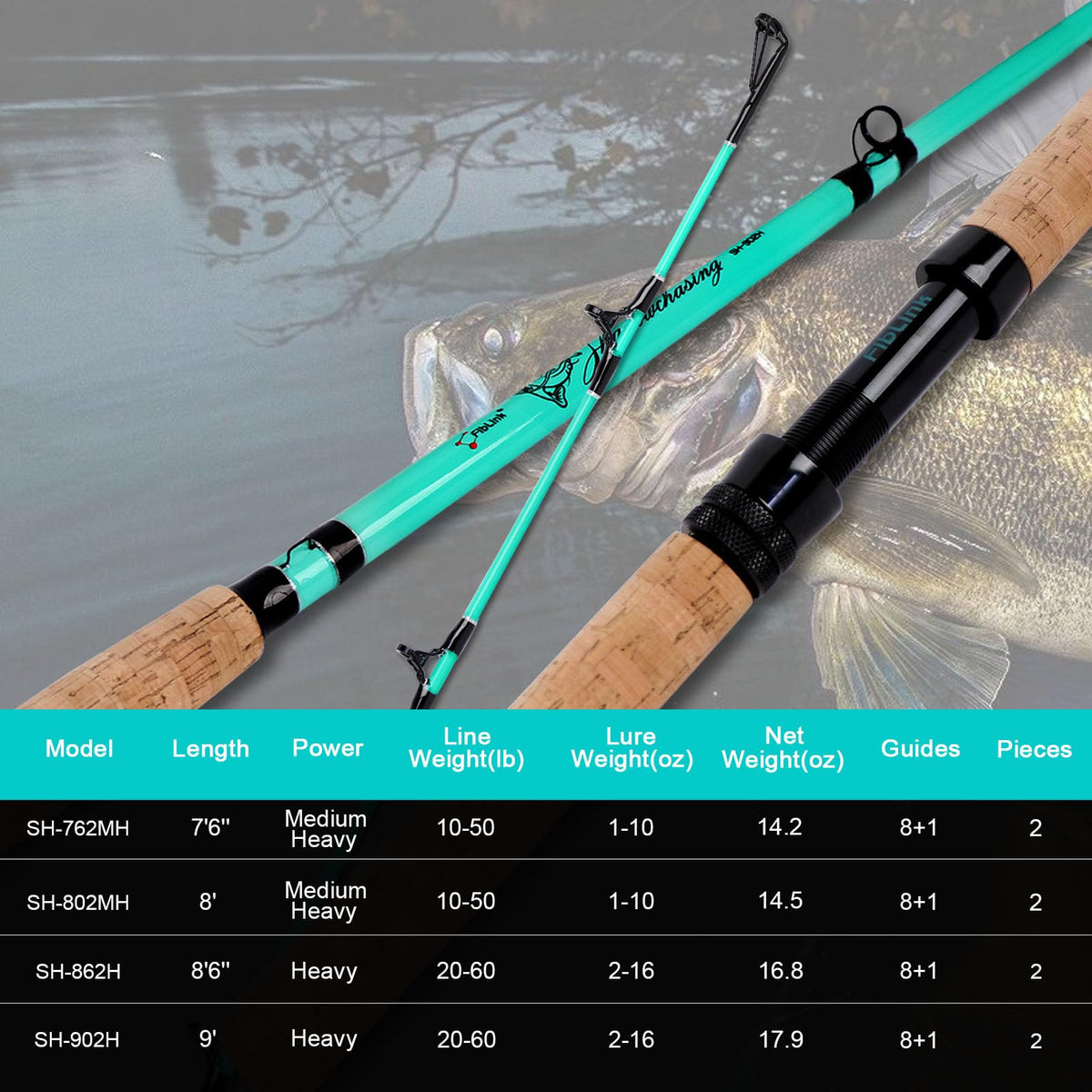 Catfish Fishing Rods Medium Heavy Casting Rod with Cork Handle X4279