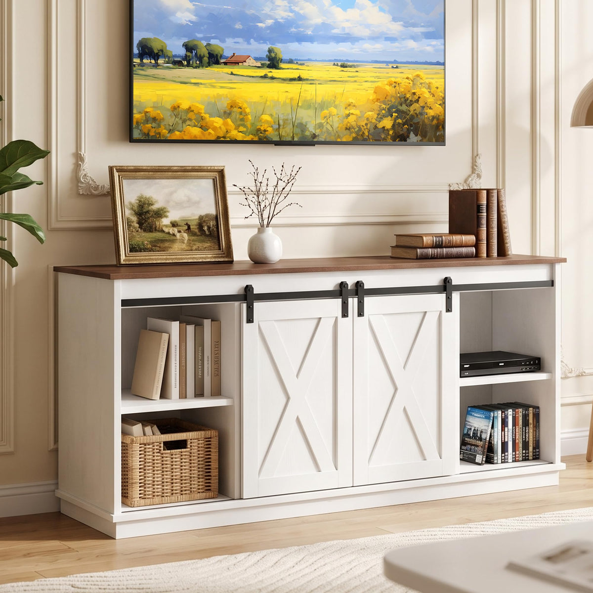 White TV Stand with Storage Y7300