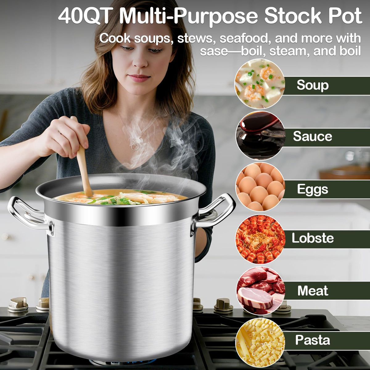 40 QT Stainless Steel Soup Pot with Lid G422