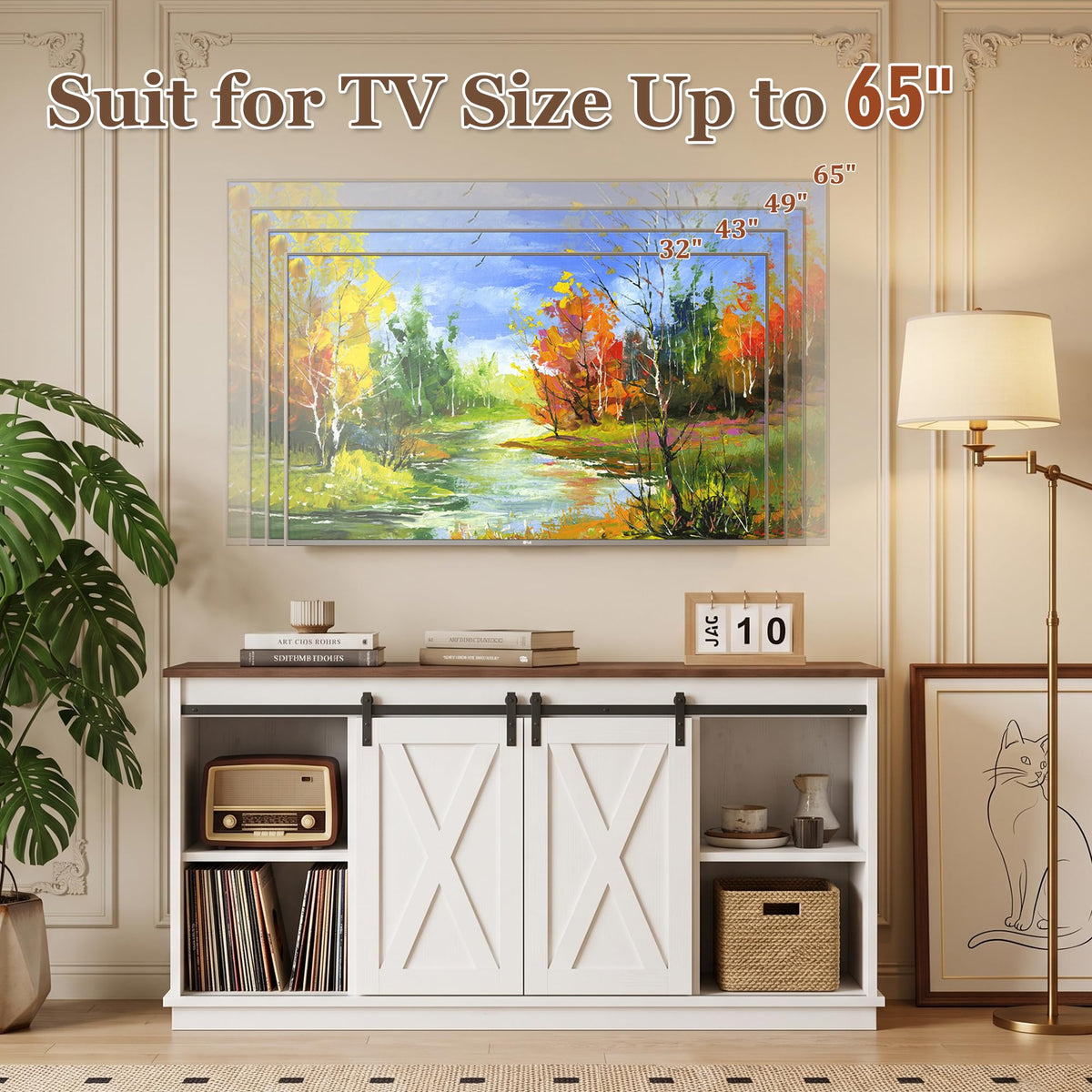 White TV Stand with Storage Y7300