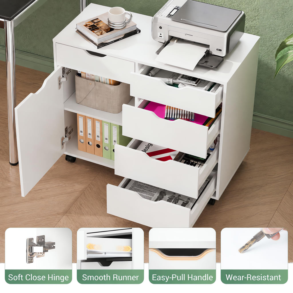 White 5 Drawer Wood Office Cabinet X5493