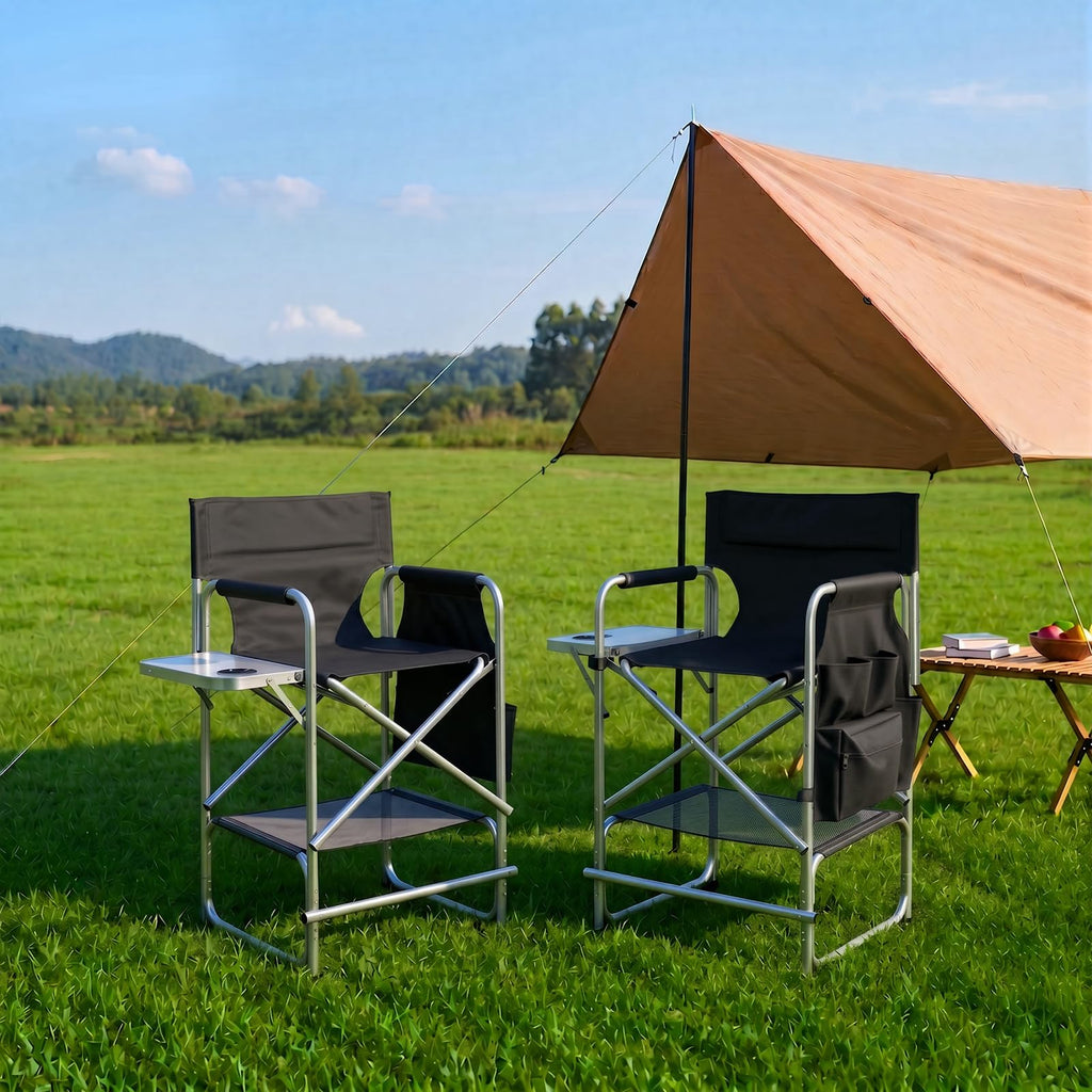 Black Foldable Makeup Chair with Side Table & Footrest X244154