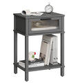 Grey Wooden Nightstand with Drawer and Storage Shelf R496