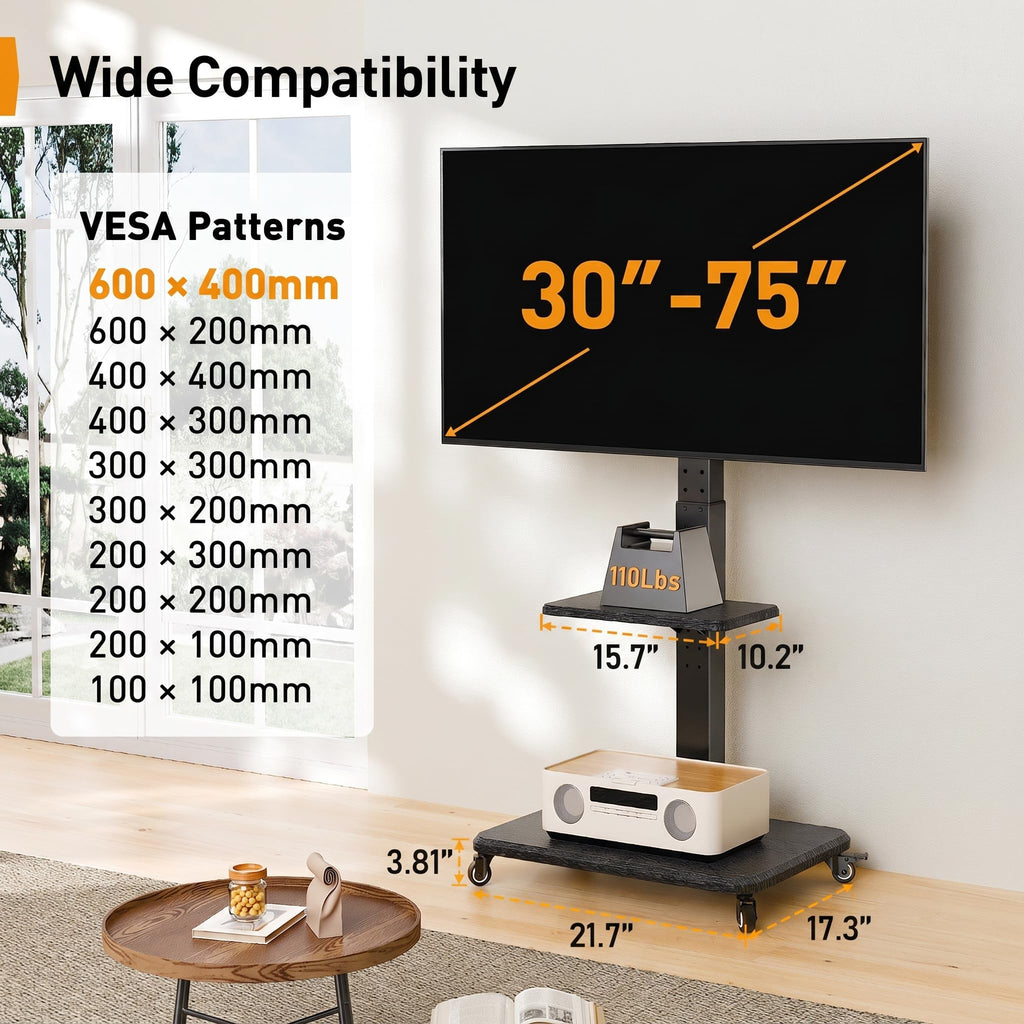 Rolling TV Stand with Wheels for 30-75 Inch TVs Y905781