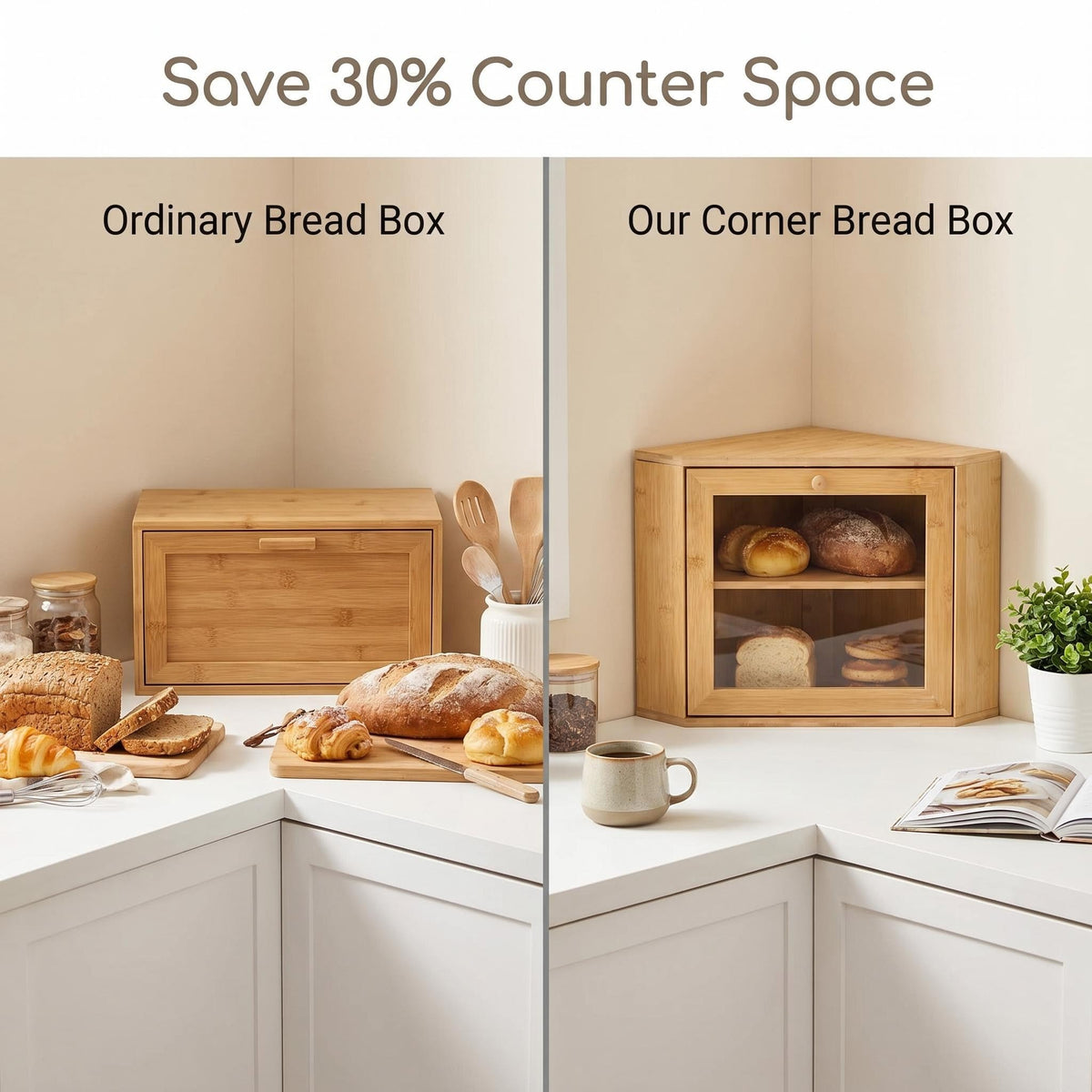 Bamboo 2 Tier Corner Bread Box D4232