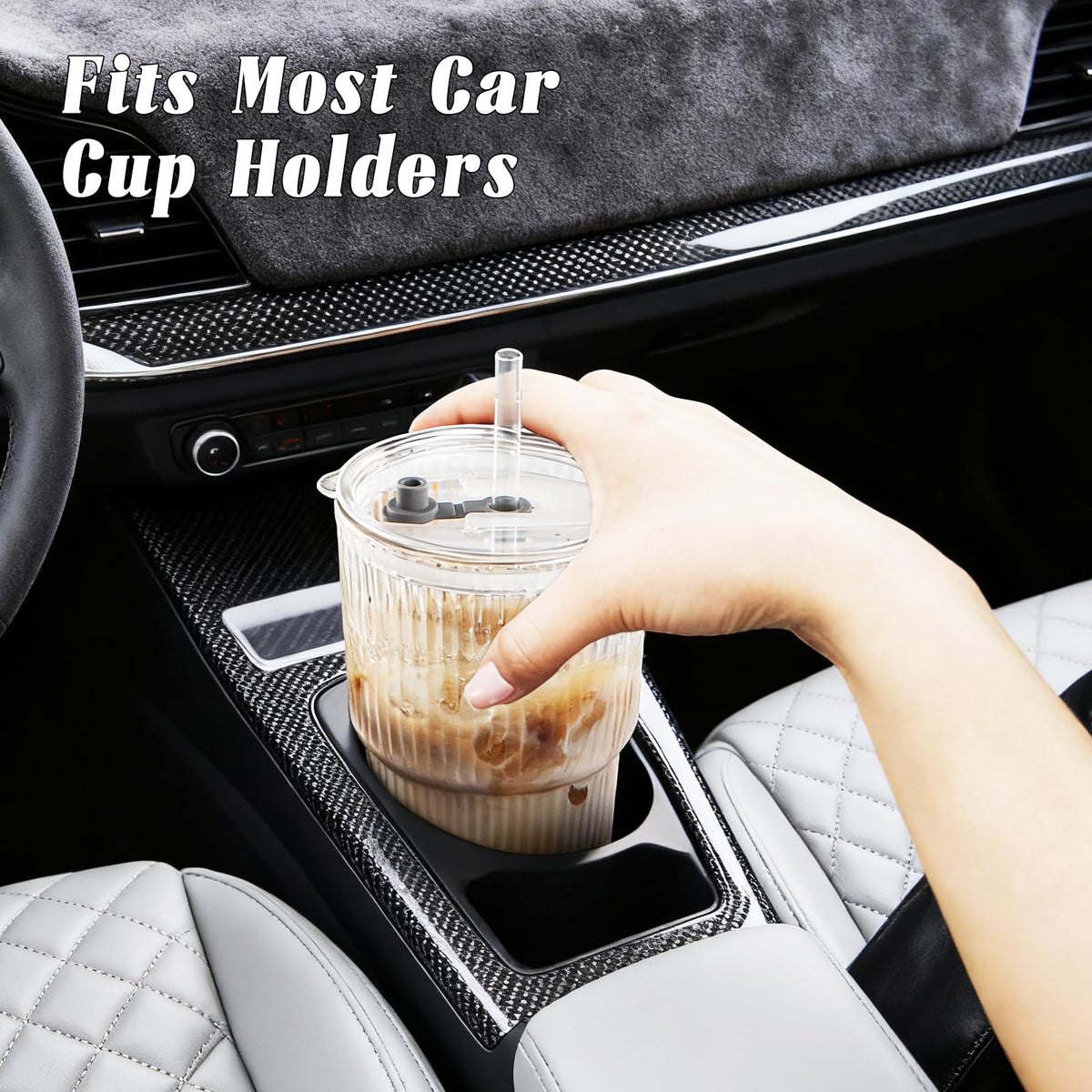 20oz Ribbed Glass Tumbler Set with Lids and Straws, 2 Pack R391
