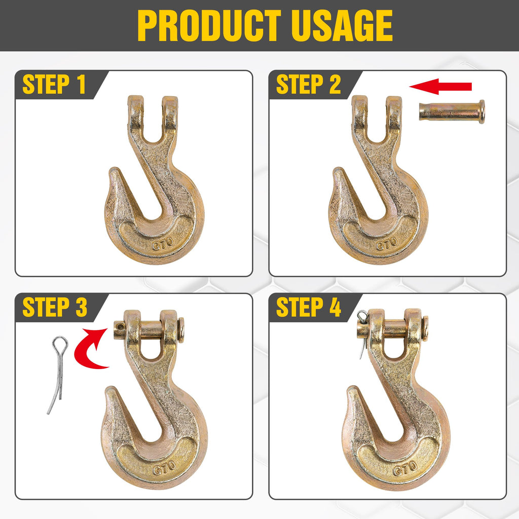 3/8" Clevis Grab Hooks 4 Pack Heavy Duty Chain Hook H50247
