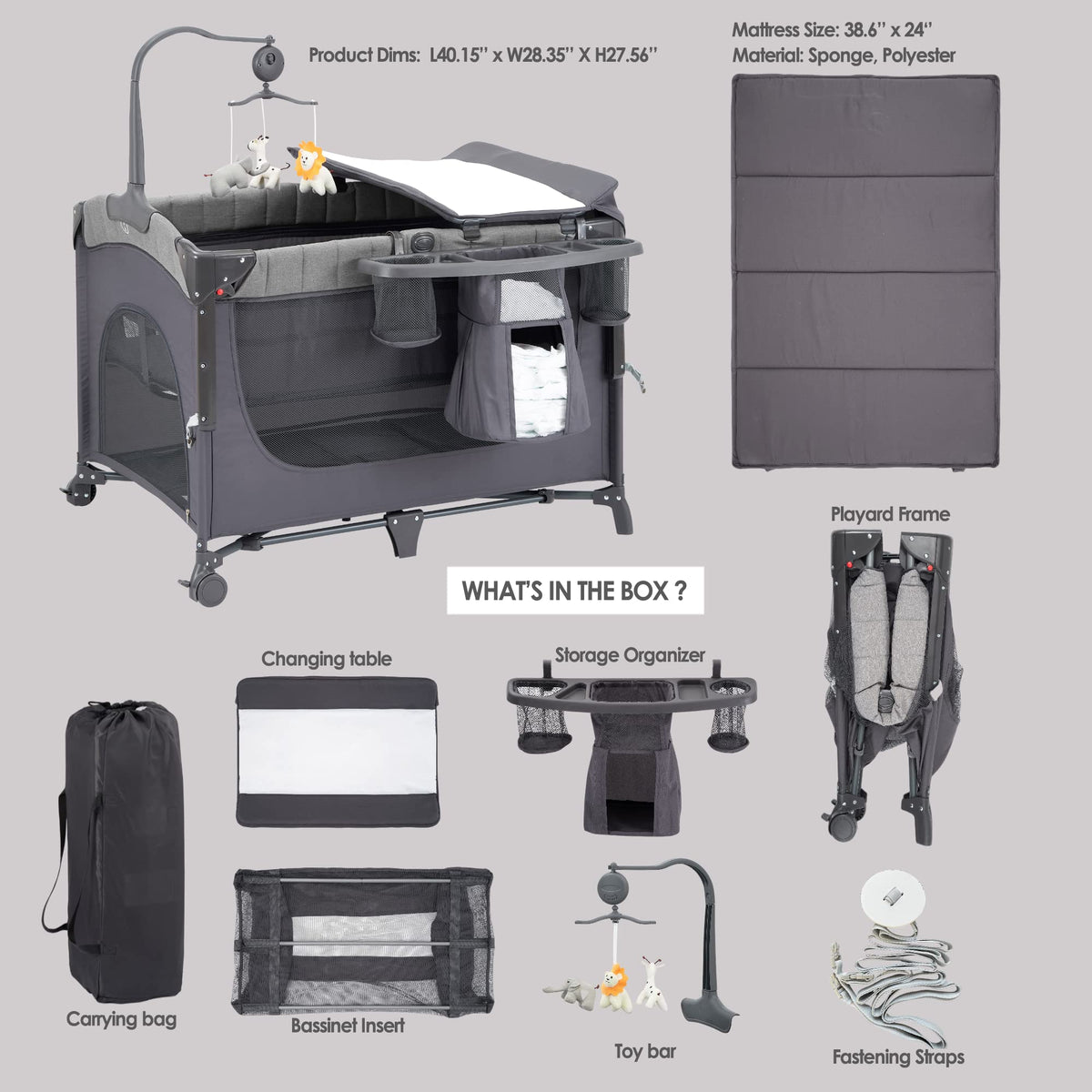 5-in-1 Pack and Play with Bassinet and Changing Table Y366
