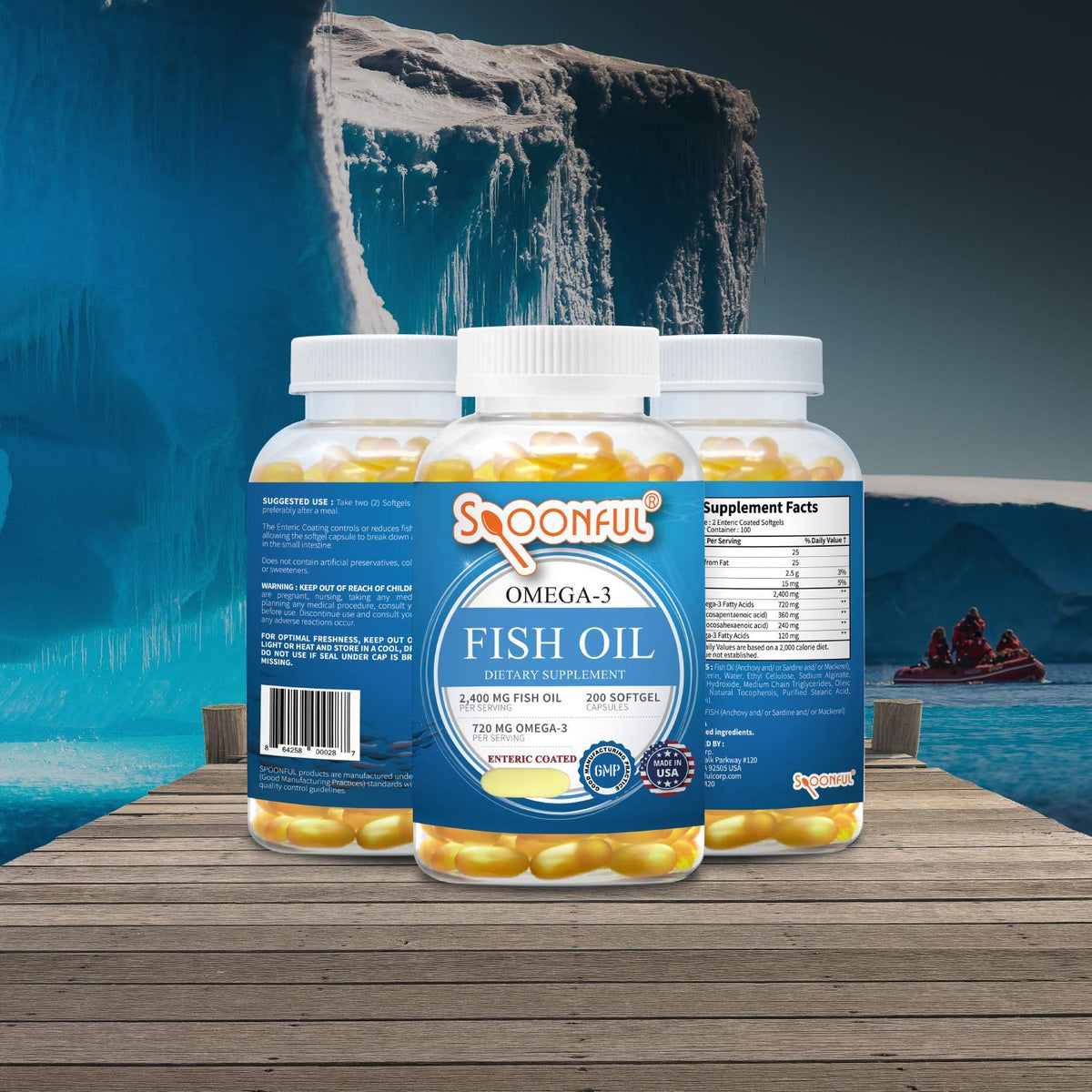 Omega 3 Fish Oil 2400mg 200 Capsules Softgel X6815
