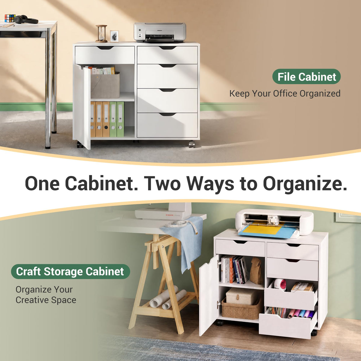 White 5 Drawer Wood Office Cabinet X5493